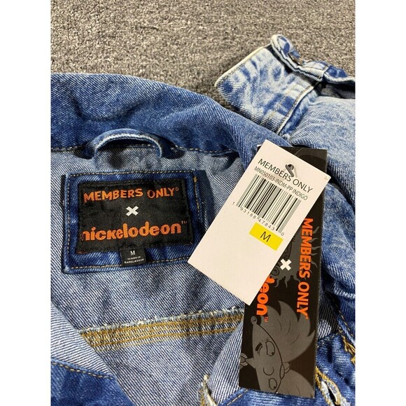Members Only Jacket Mens Sz Medium Blue Denim Jean Trucker Bomber Coat SpongeBob - Picture 8 of 12